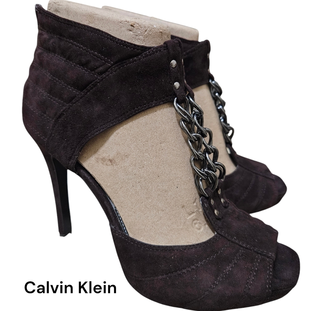 Calvin Klein Brown Heels with High Stiletto and Peep-Toe Design
